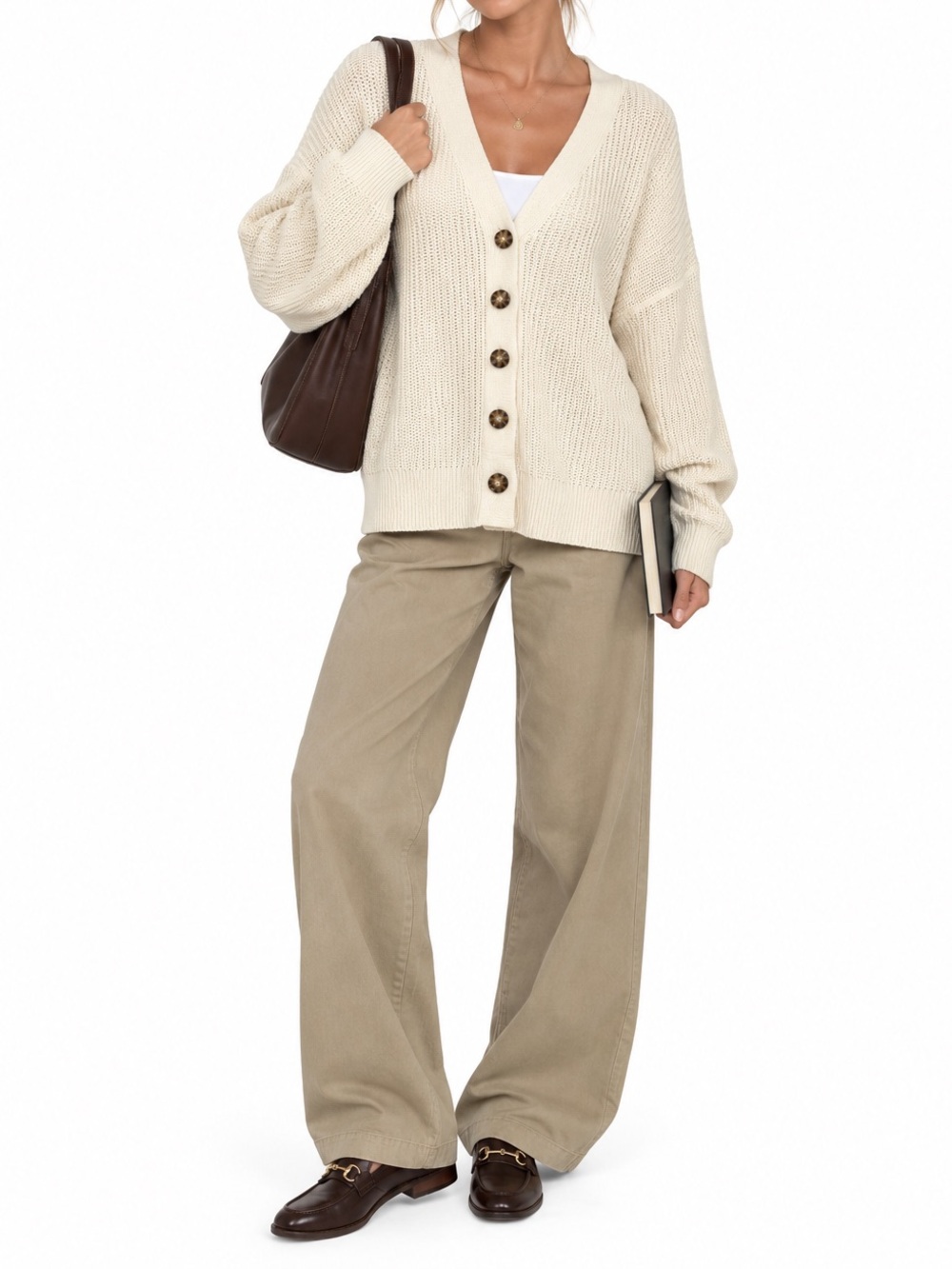 Urban Outfitters Cardigan Sweater XS Cream Oversized Fit Collegecore Relaxed BDG